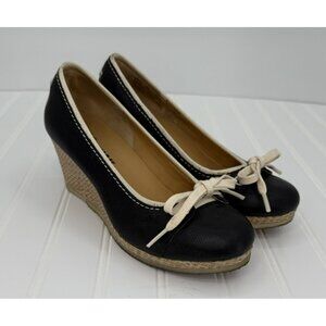 Clarks Originals Women's ‎ Black Leather Wedge Platform Pumps Heel Size-8 M